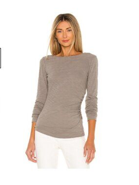 Theory Boatneck Ruched Top, Gray Moss Size S